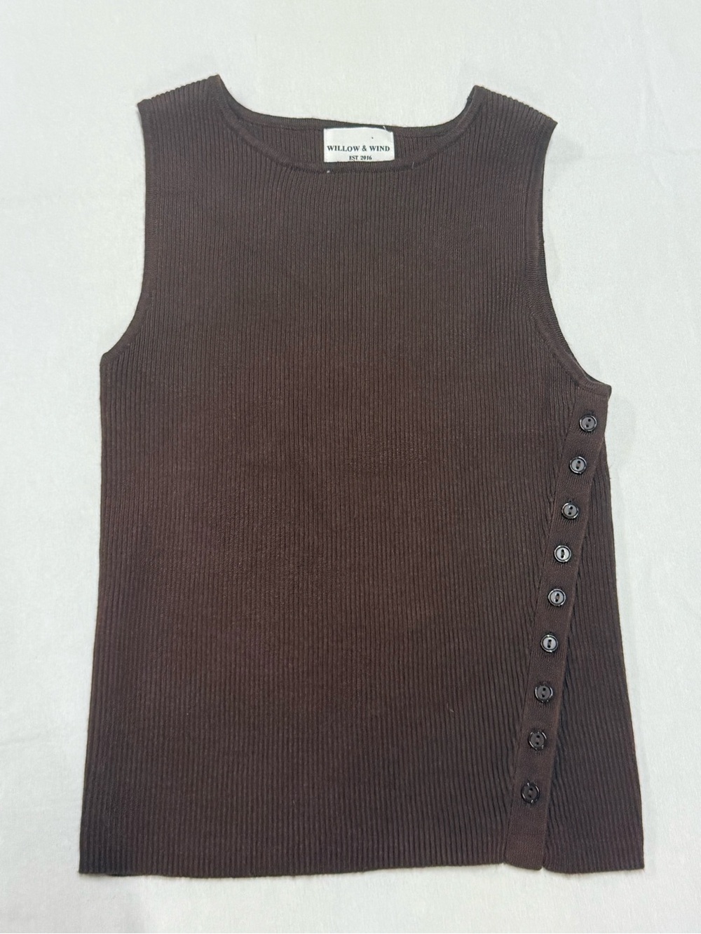 Willow & Wind Brown Ribbed Side-Button Tank Top